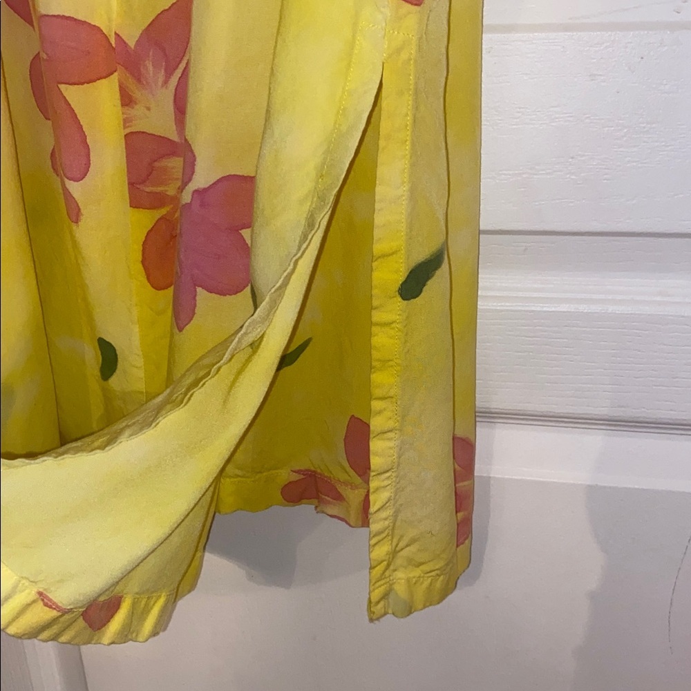 April Cornell Sunny Yellow Strap floral Dress with side split Size Large - Picture 9 of 10